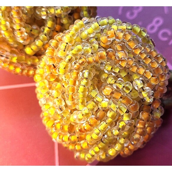 Vintage Glass Seed Beads Two Toned Golden Handmade Love Knot Clip-On Earrings - Picture 6 of 10